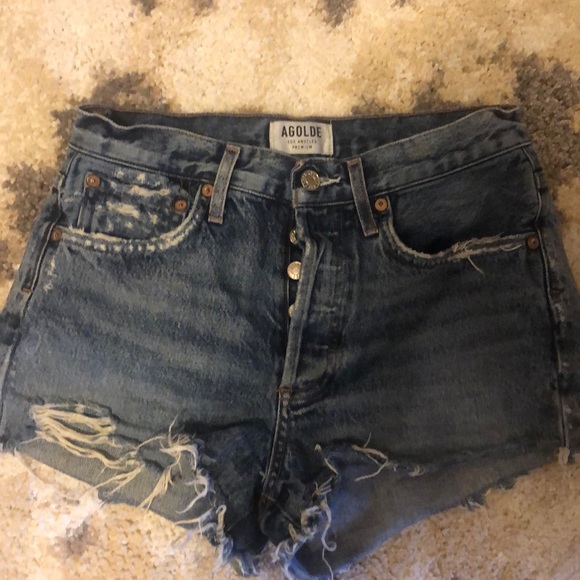 a gold e jean shorts